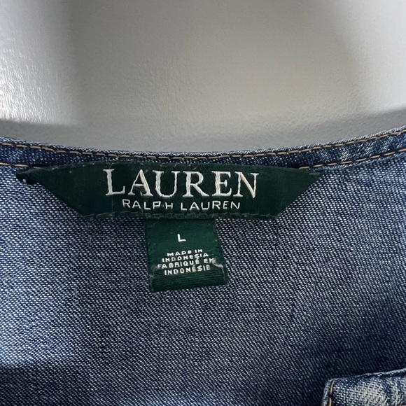 Ralph Lauren Denim Dress Womens Large Lace Up 100% Cotton casual Shift 90’s - Picture 5 of 6